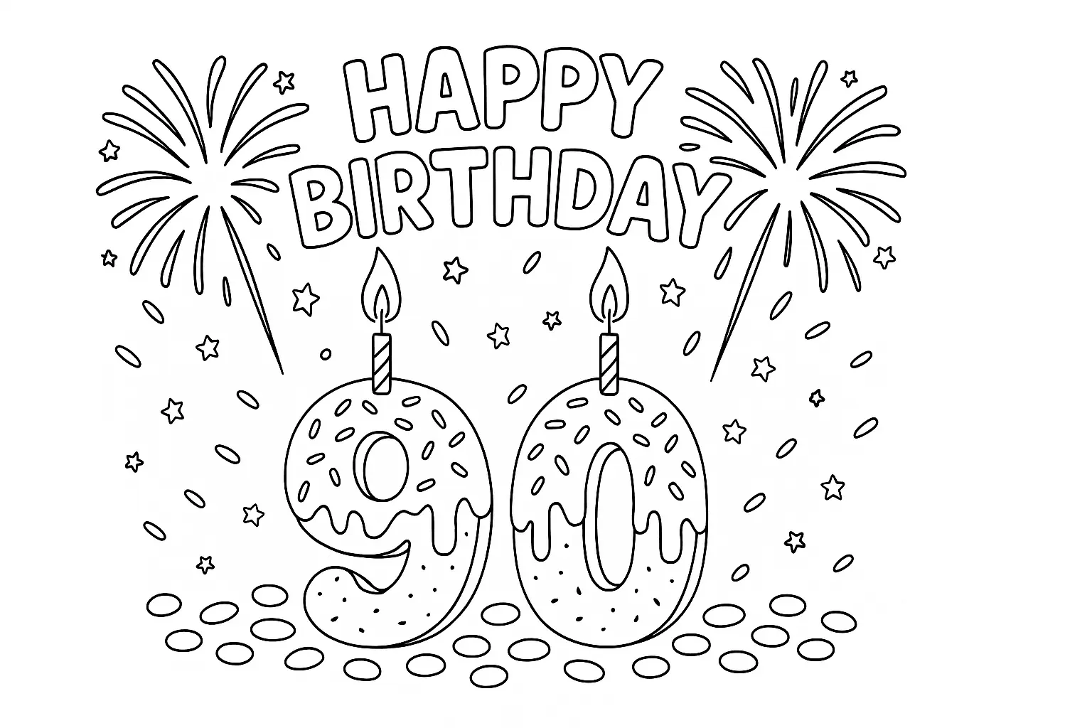 90. Geburtstag Ausmalbild – liebevolle Malvorlage für Kinder