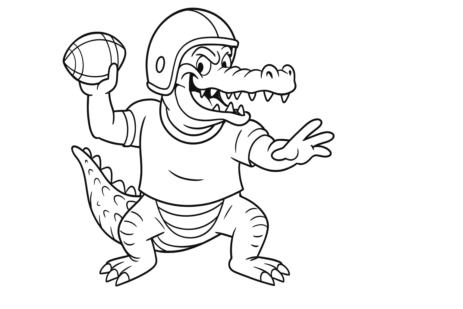 Alligator mit Helm und Ball – sportliche Malvorlage (PDF)