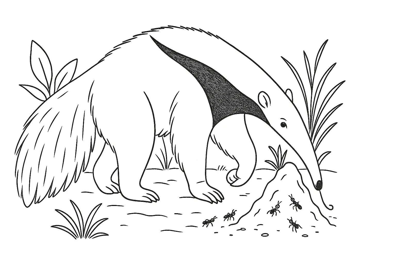 Ameisenbär Ausmalbild – kostenlose Malvorlage für Kinder
