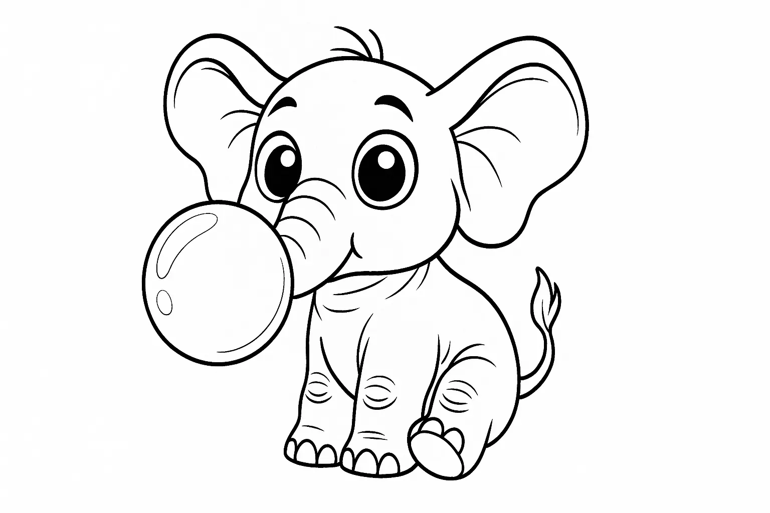 Baby-Elefant mit Kaugummiblase – lustige Malvorlage PDF