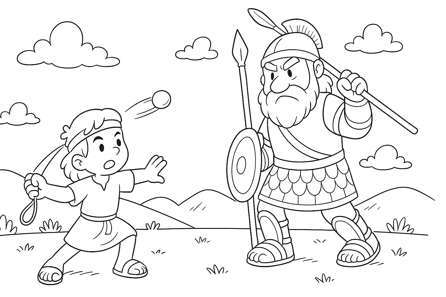 Biblisches Motiv: David mit Schleuder gegen Goliath
