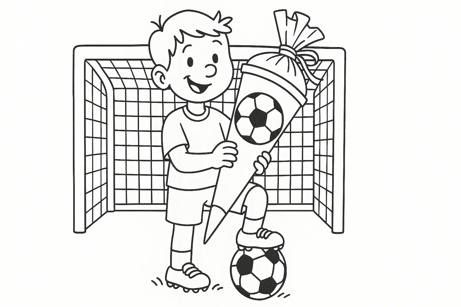 Junge mit Schultüte &amp; Fußball – jetzt kostenlos ausmalen