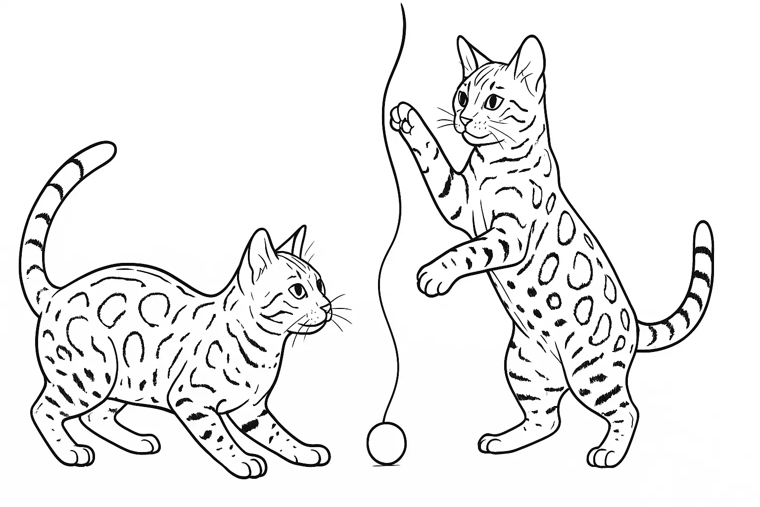Cats at Play Coloring Page: Cute Ball Scene