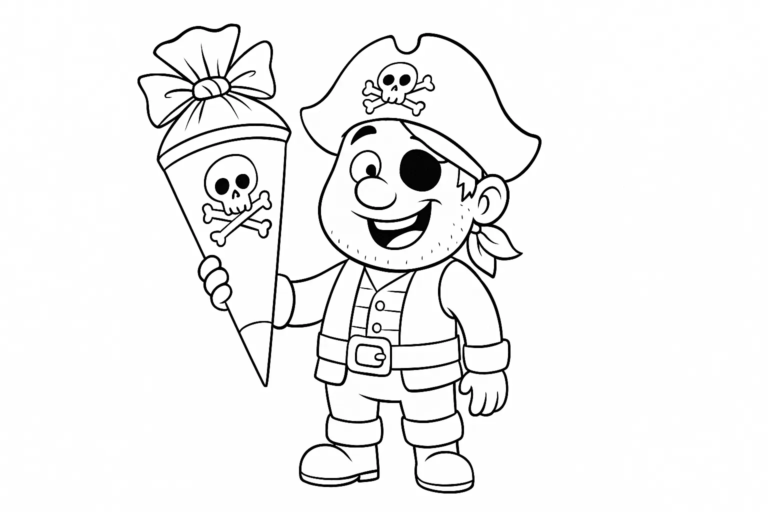 Pirat mit Schultüte – Ausmalbild für Einschulung als PDF