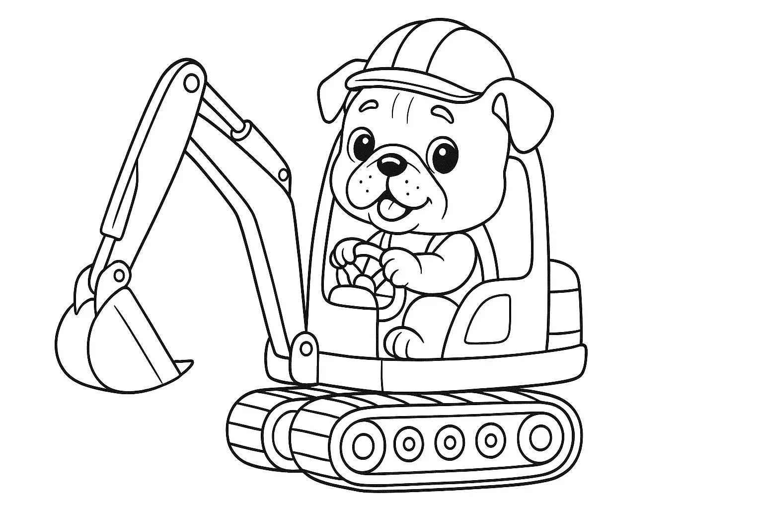 Baggerhund-Ausmalbild für Kinder – sofort downloaden