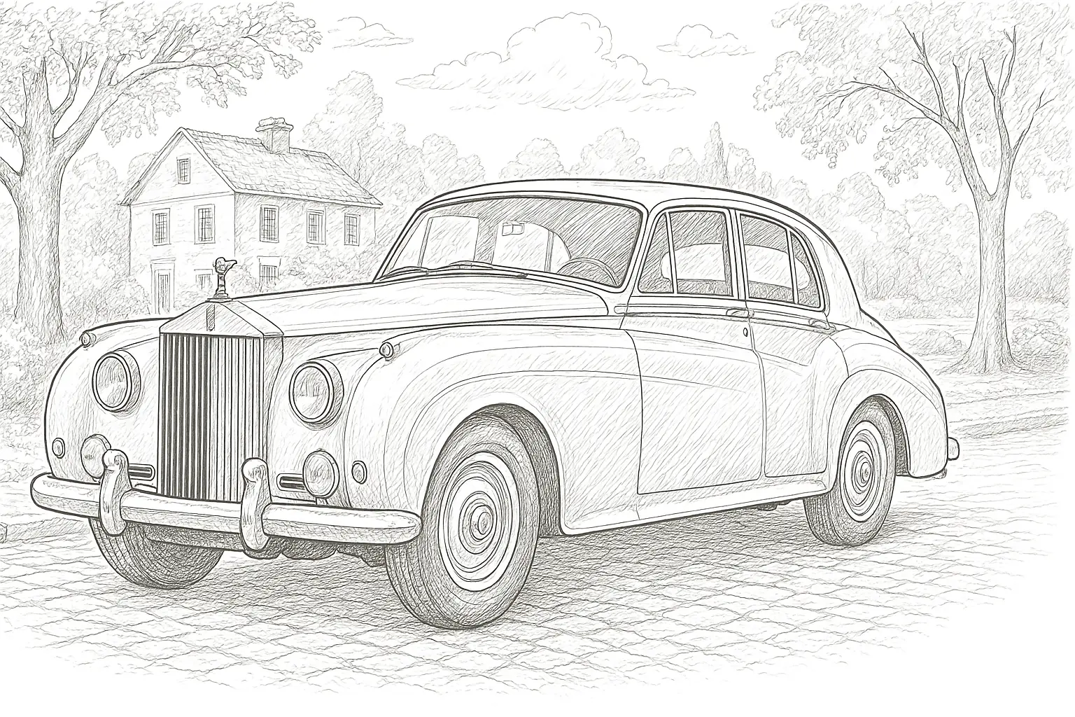 Edler Rolls-Royce Oldtimer – PDF-Ausmalbild gratis