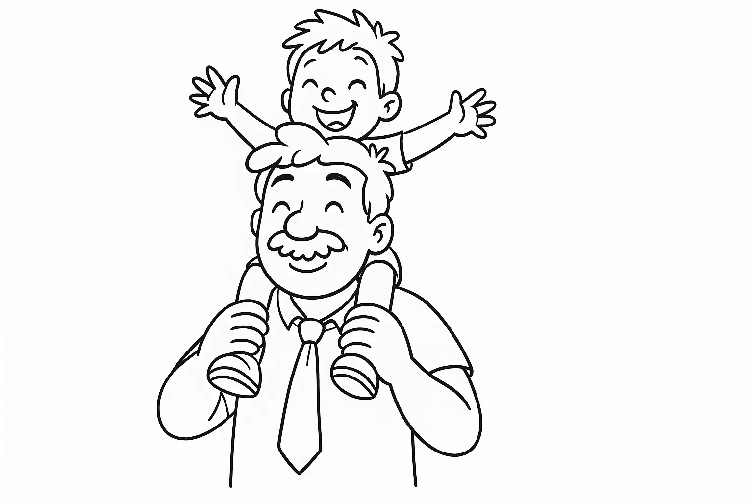 Familien-Ausmalbild: Vater mit Kind auf den Schultern