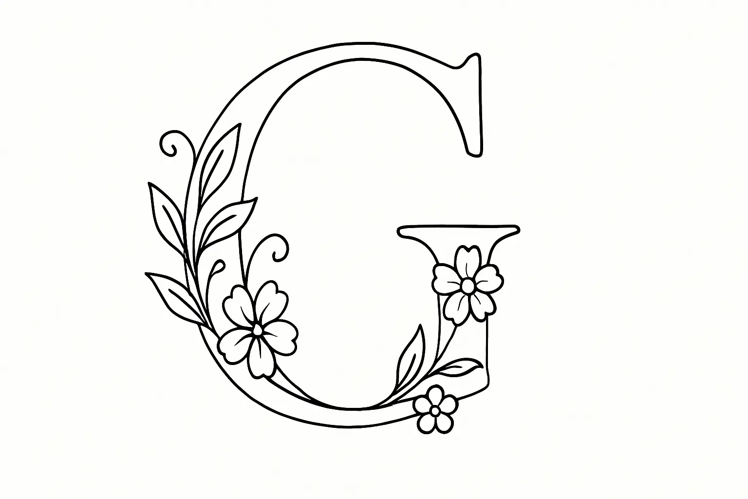 Florales G – dekorativer Buchstabe als PDF-Ausmalvorlage