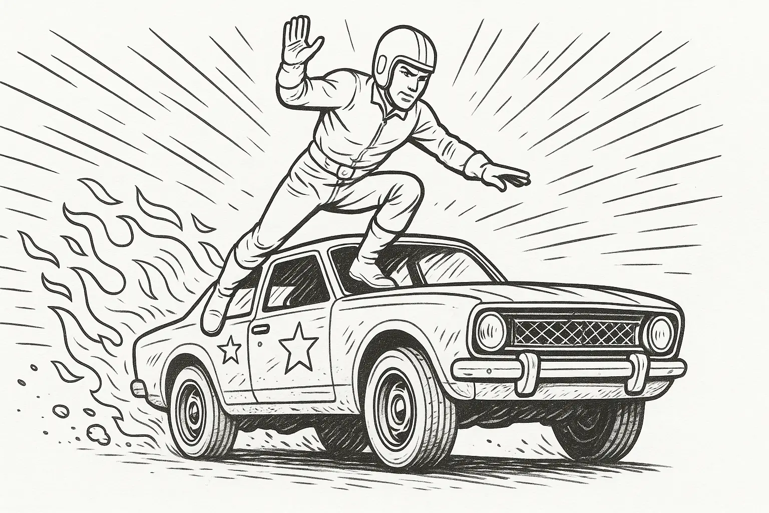 Action-Stuntman im Auto für Kinder