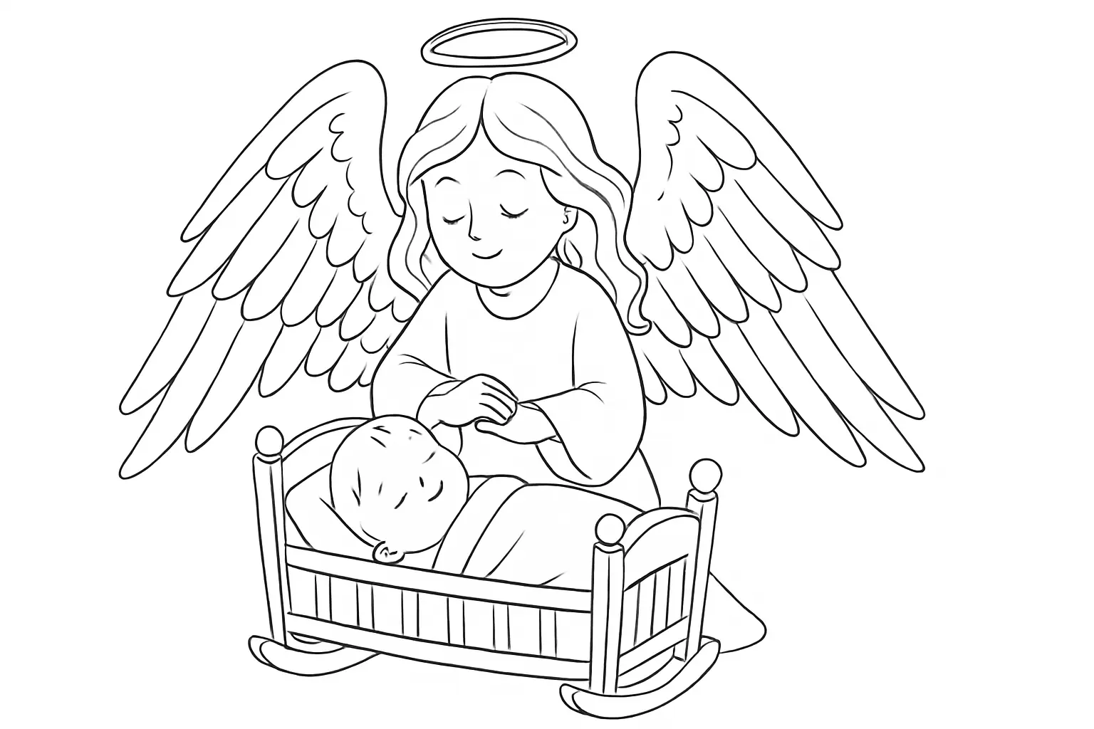 Engel mit Flügeln über Babybettchen