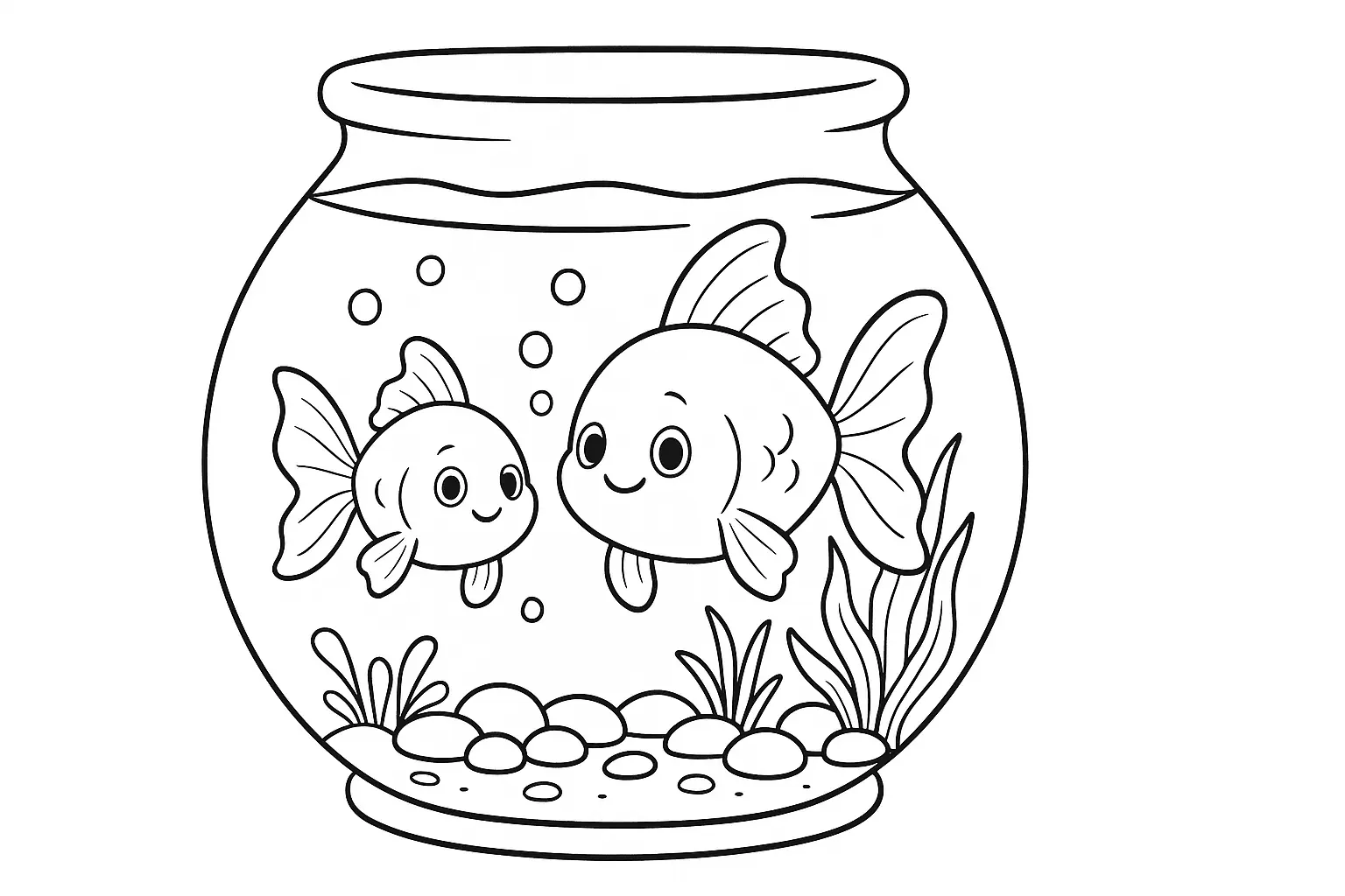 Ausmalbild Aquarium – zwei Fische zum Kolorieren