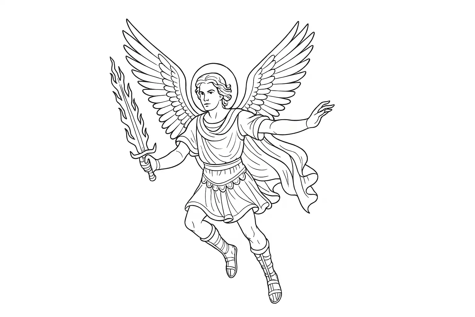 Erzengel mit Flammenschwert – kraftvolles Ausmalbild