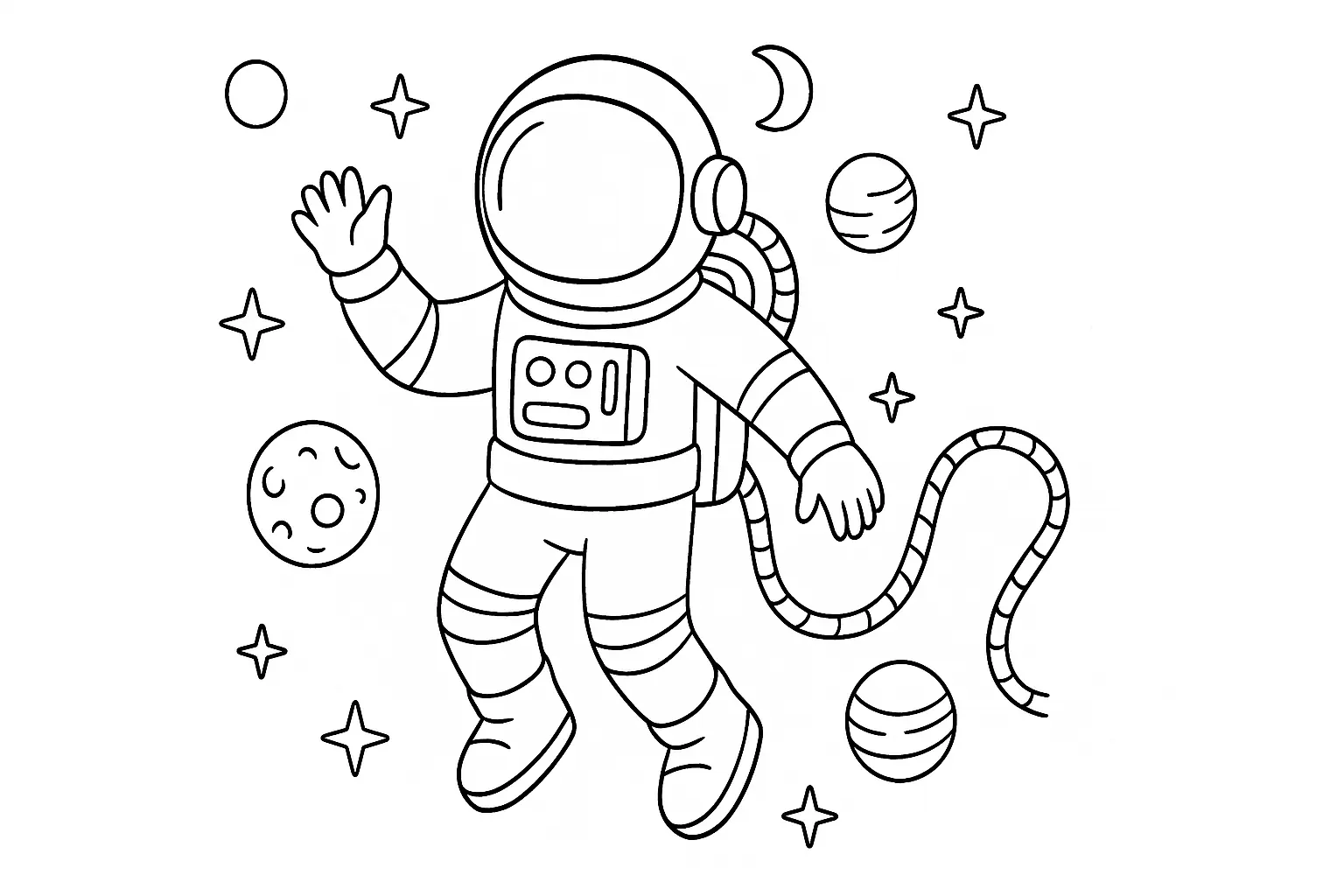 Ausmalbild Astronaut beim Weltraumspaziergang – Gratis PDF