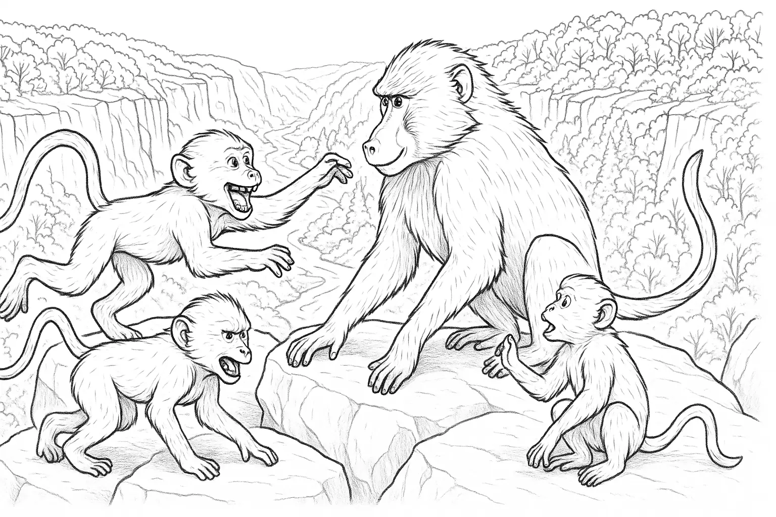 Hol dir das Pavianfamilie Ausmalbild zum Ausdrucken