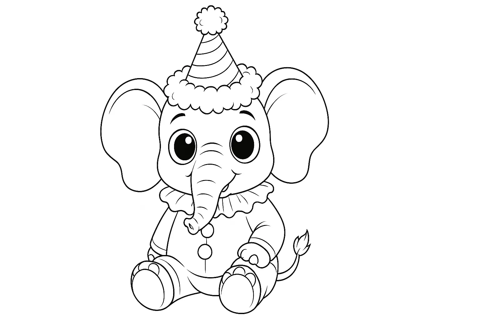 Baby-Elefant mit Partyhut – Lustiges Ausmalbild für Kinder