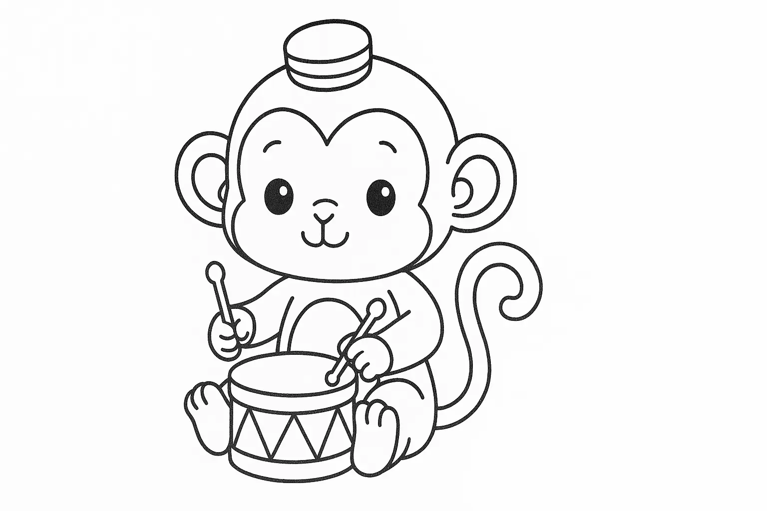 Affenbaby Malvorlage mit Trommel und Mütze