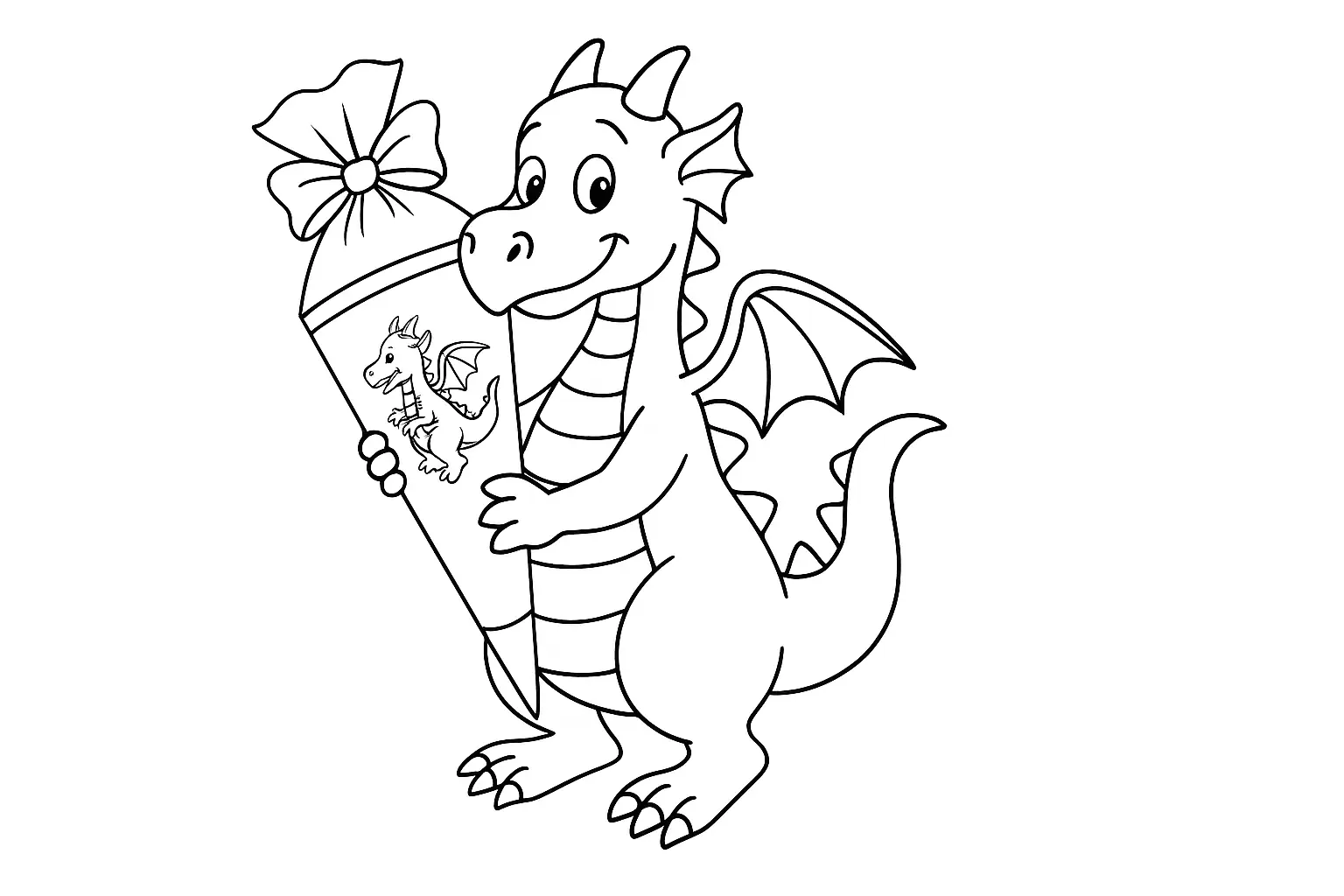 Kindlicher Drache zur Einschulung – Ausmalbild kostenlos