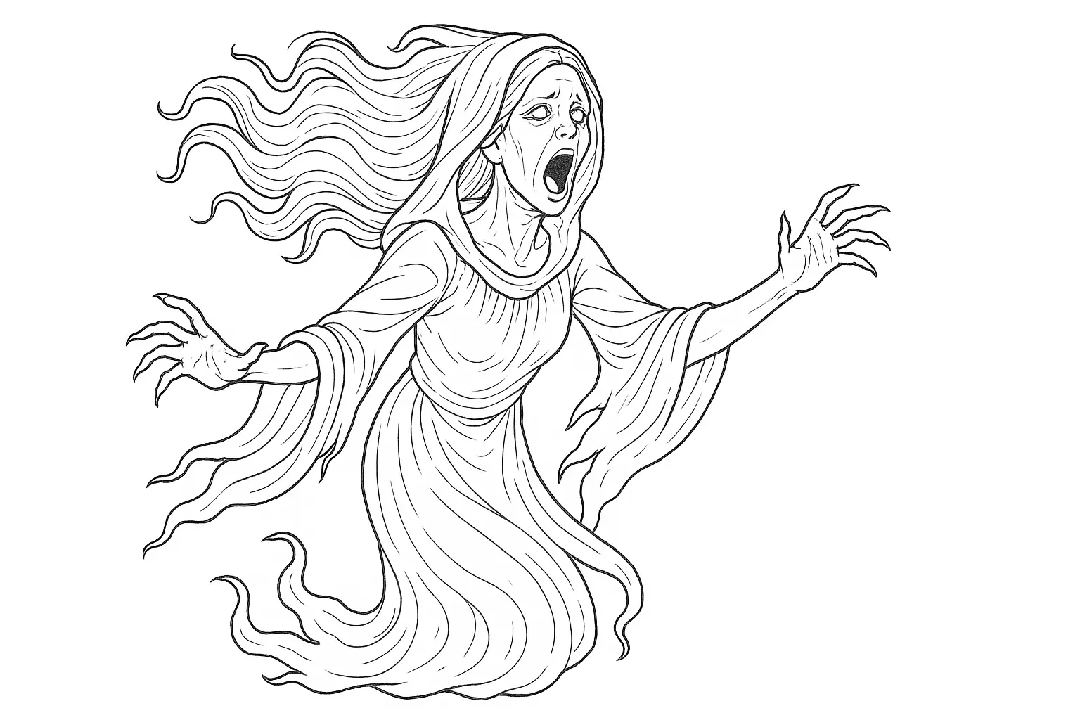 Gratis Banshee Ausmalbild – Malvorlage zum Ausdruck A4 PDF