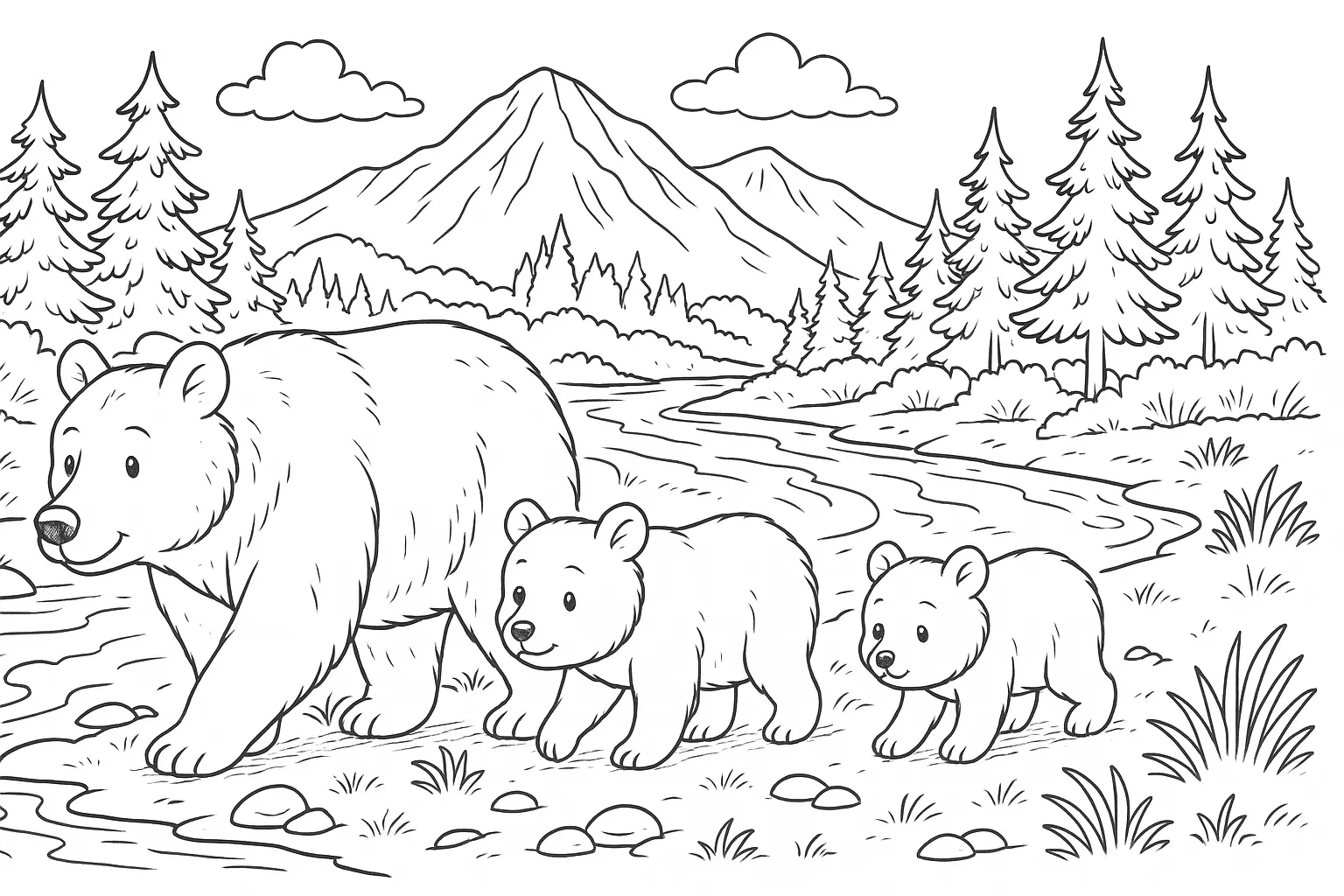 Bärenfamilie Ausmalbild kostenlos als PDF zum Ausdrucken