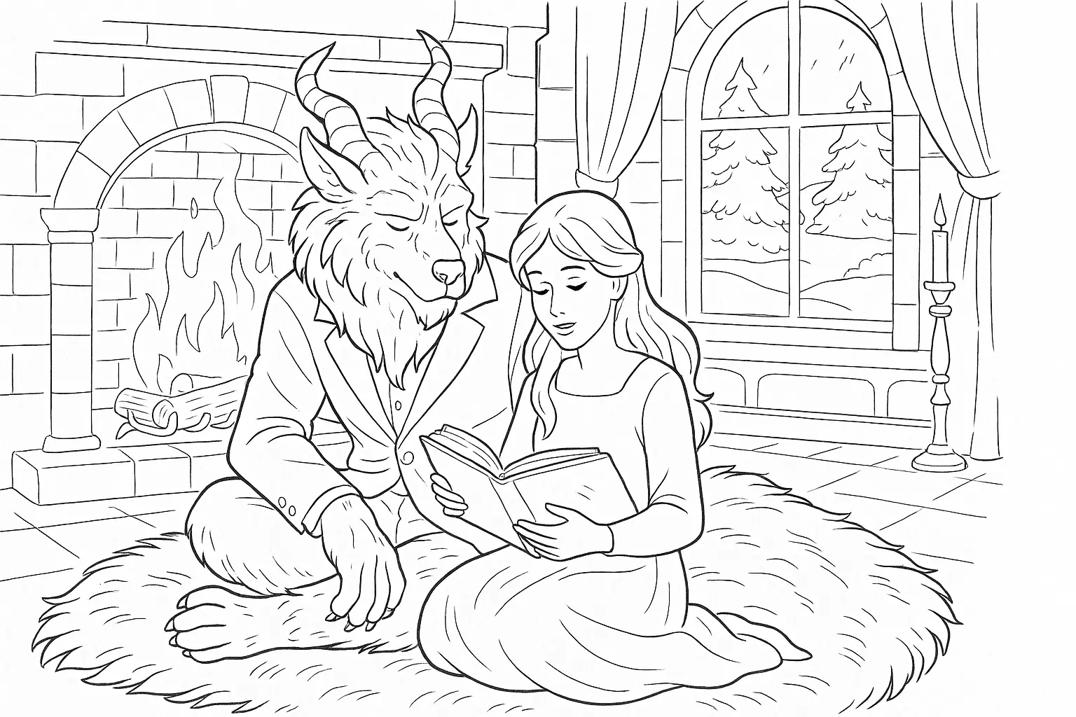 Die Schöne und das Biest – Romantisches Ausmalbild für Kinder