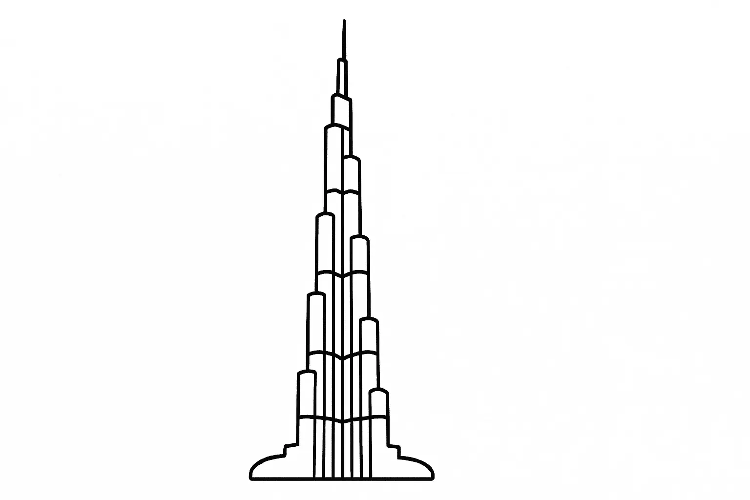 Burj Khalifa Ausmalbild – Malvorlage für Kinder kostenlos