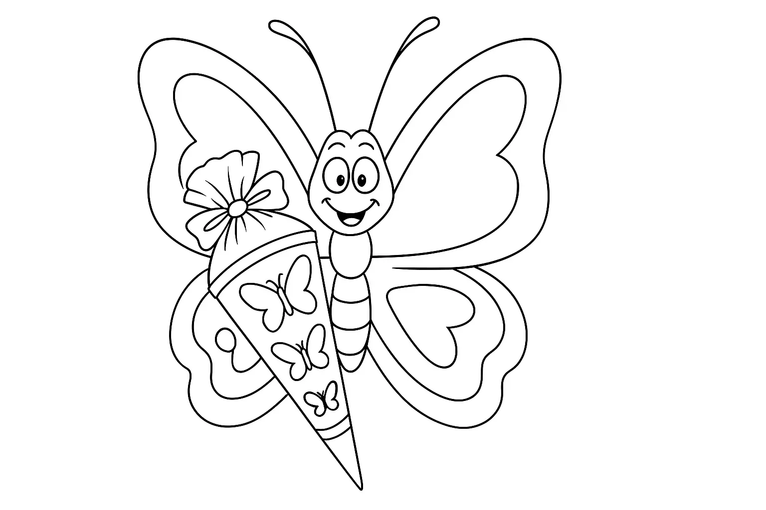 Schmetterling mit Schultüte – Ausmalbild zum Schulanfang
