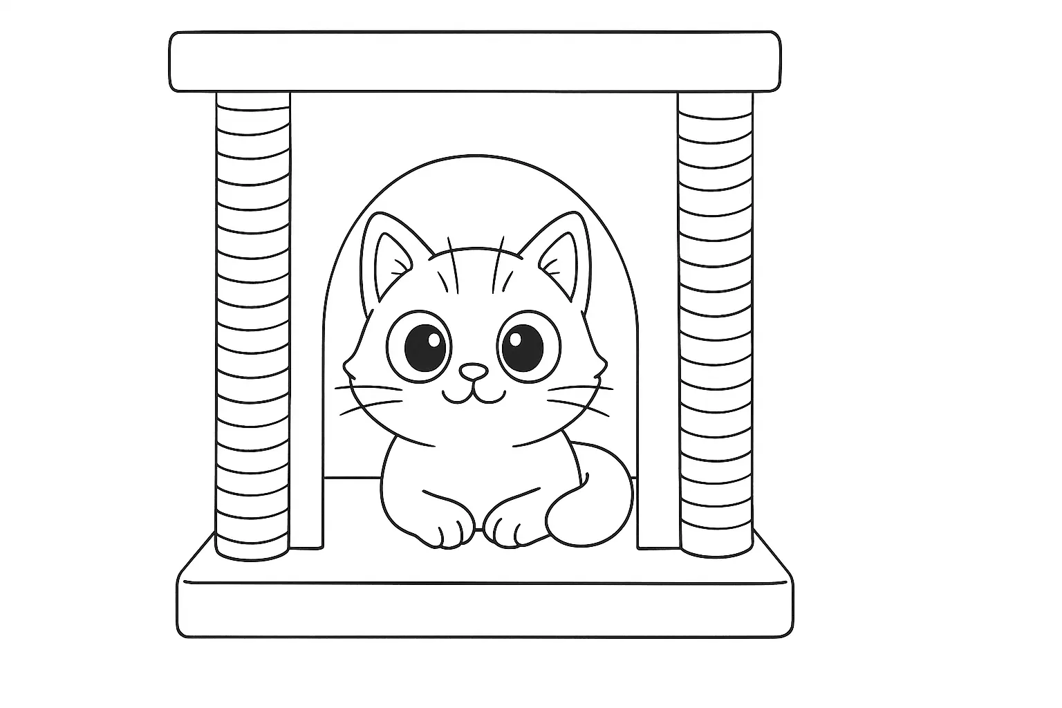 Katze im Kratzbaum – Haustier-Ausmalbild kostenlos drucken