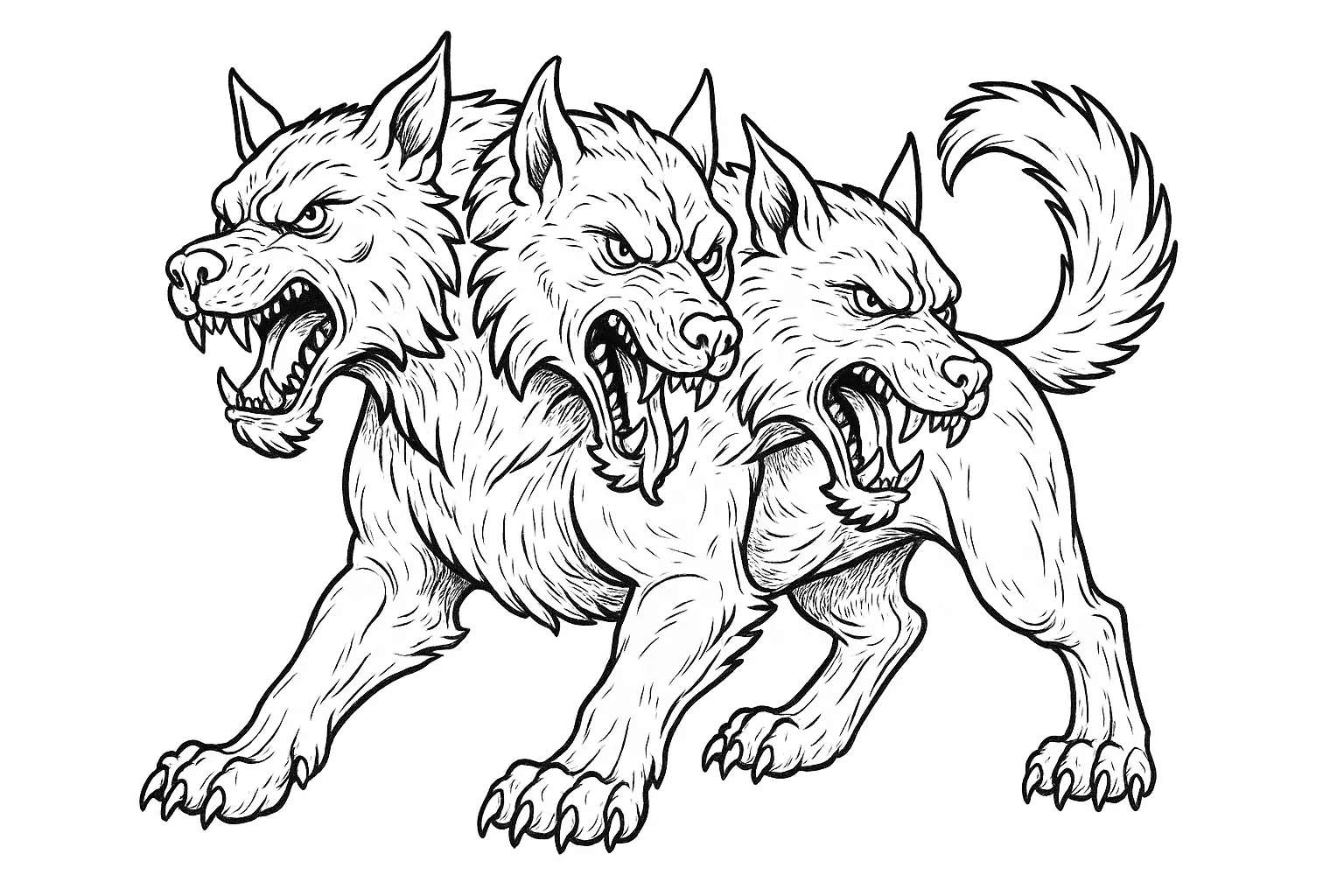 Cerberus Ausmalbild – mythologisches Fabelwesen kolorieren