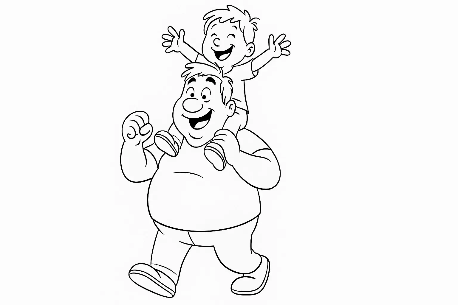 Kind auf Papas Schultern – Ausmalbild voller Lebensfreude