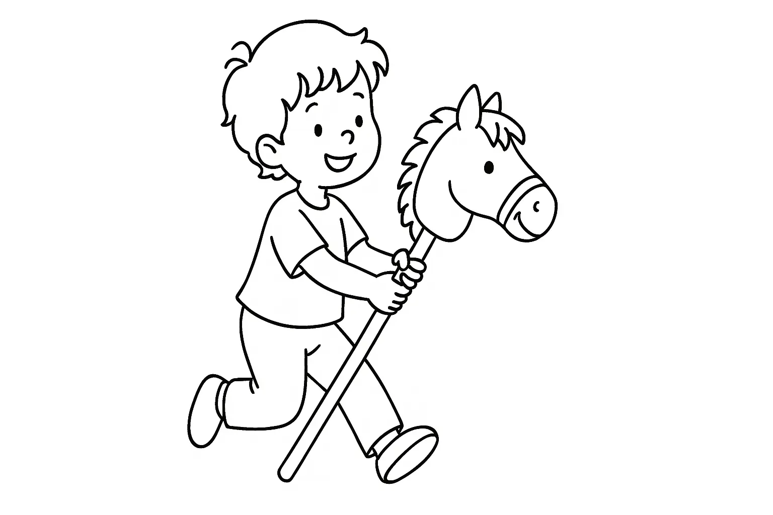 Kind mit Steckenpferd Ausmalbild gratis zum Drucken