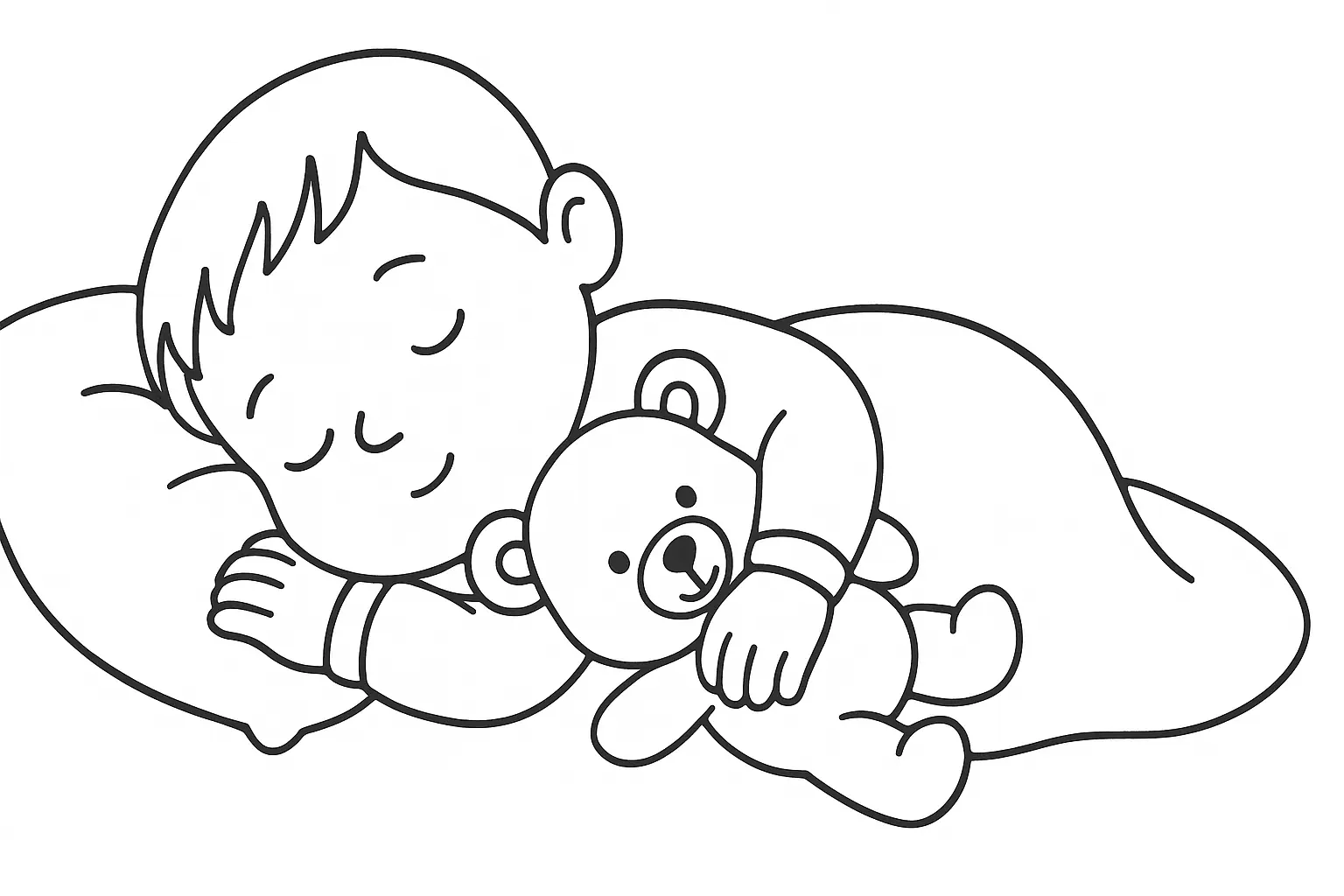 Kind mit Teddybär Malvorlage – gratis Ausmalbild für dich