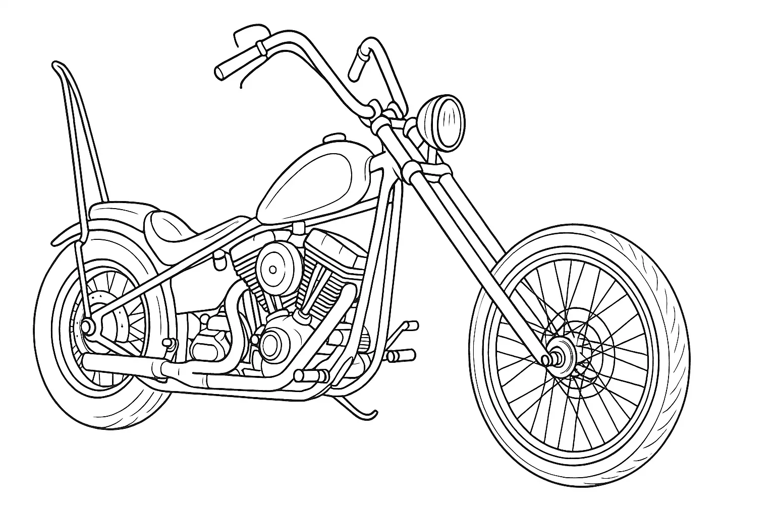 Chopper Motorrad Ausmalbild: Vorlage zum Ausdrucken