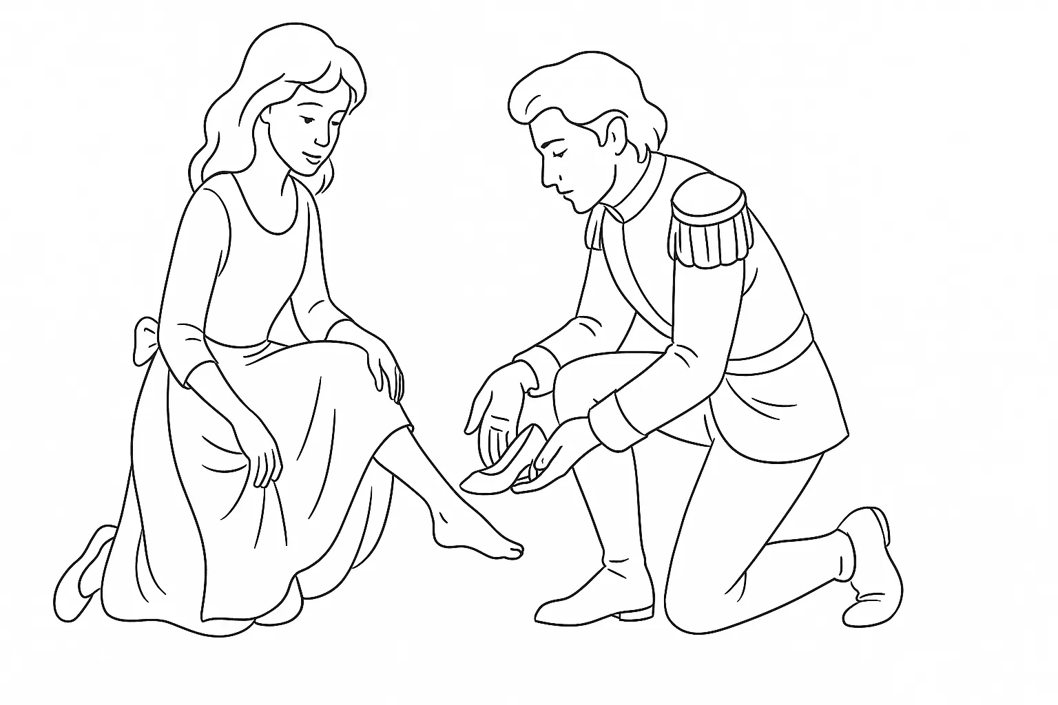 Aschenputtel Ausmalbild: klassische Märchenszene als Vorlage