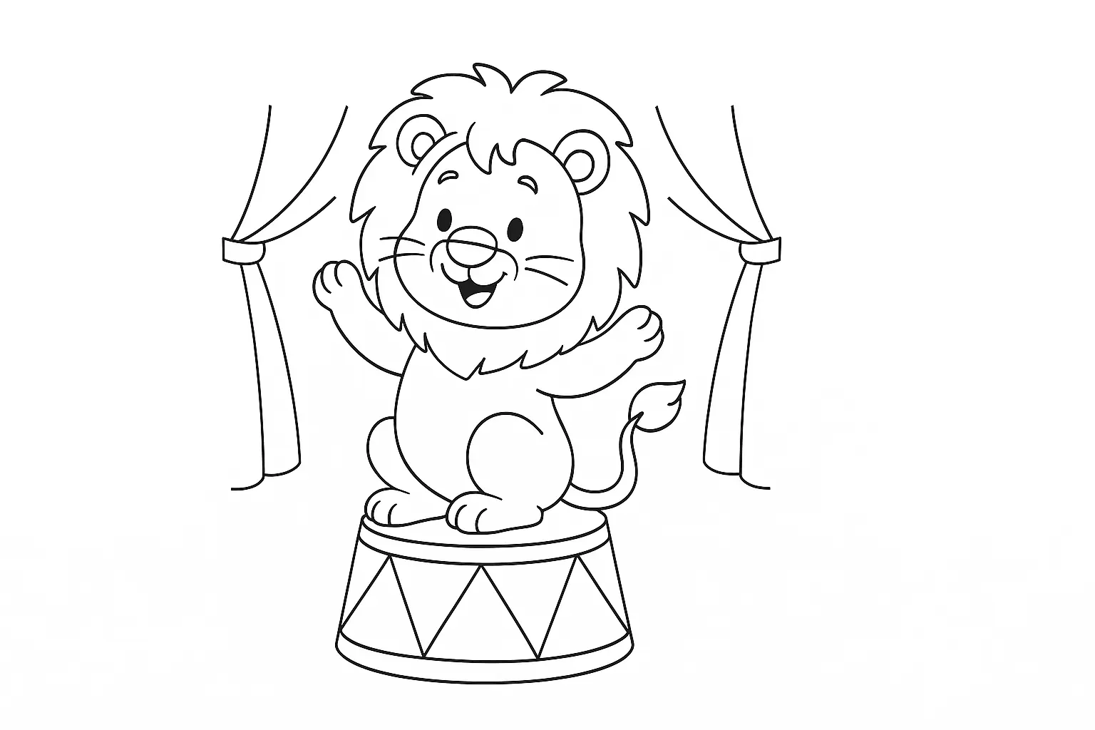 Zirkus-Löwe zum Ausmalen: PDF-Malvorlage für Kinder