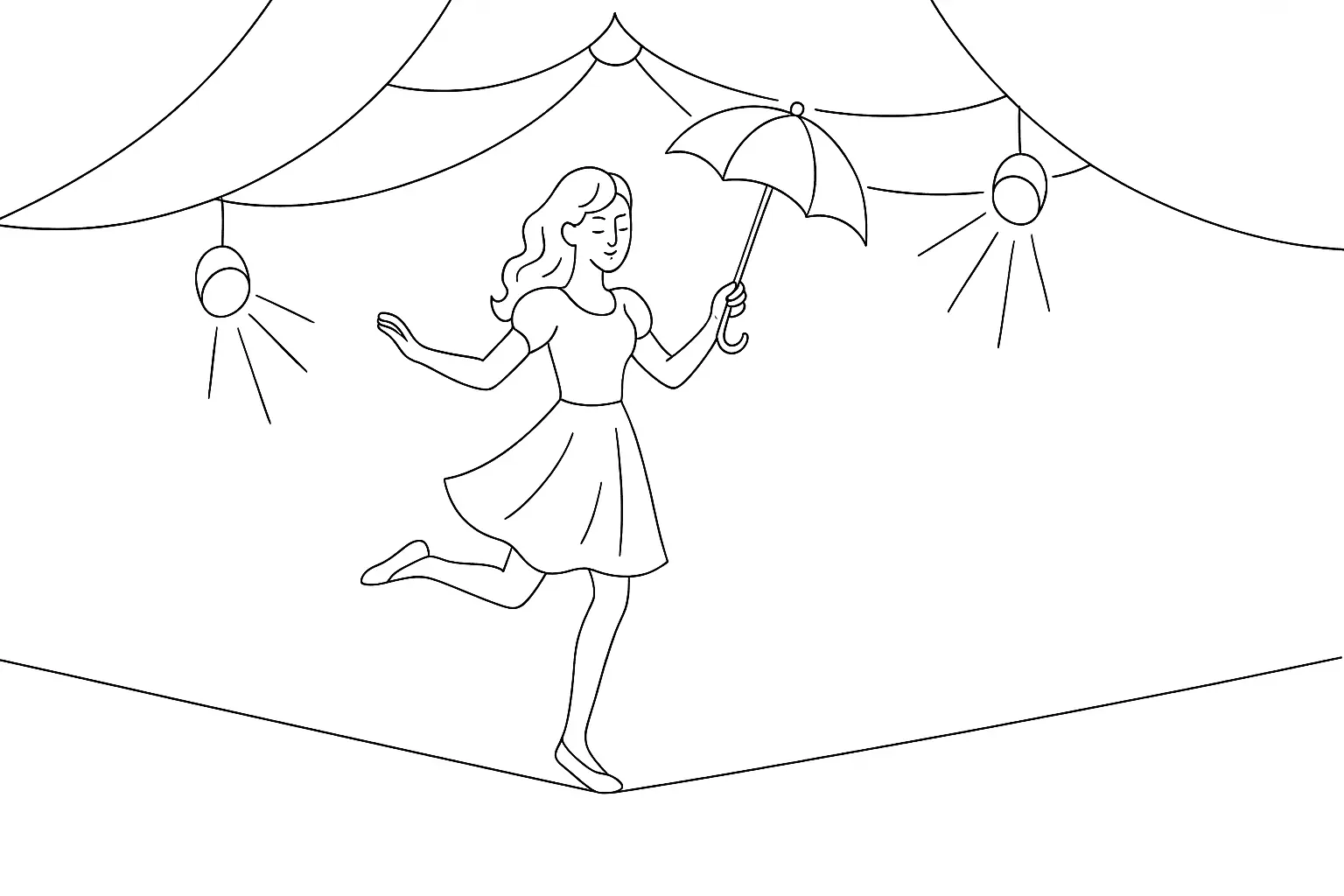 Seiltänzerin im Zirkus mit Schirm