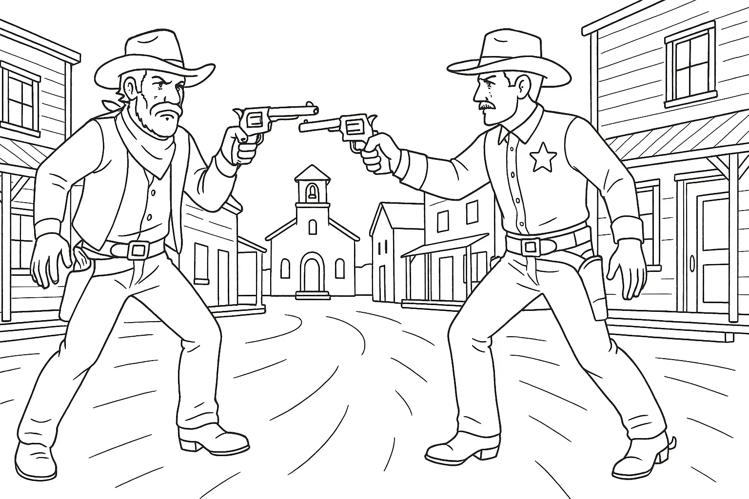 Coltduell im Wilden Westen – Spannendes Ausmalbild