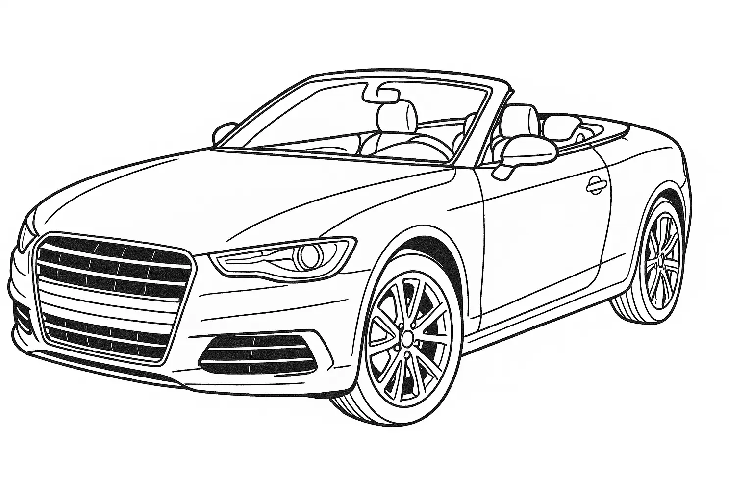 Cabriolet-Motiv als Ausmalbild – PDF für Kinder und Auto-Fans