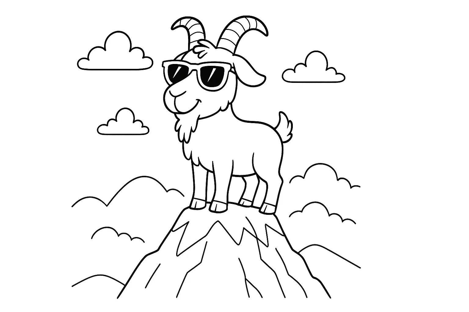 Coole Bergziege – Ausmalbild mit Sonnenbrillen-Style
