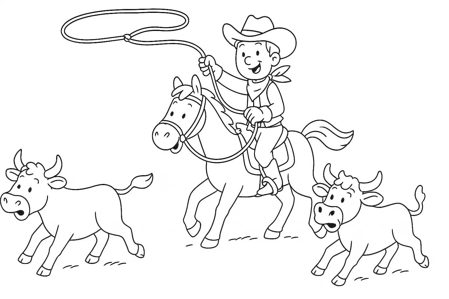 Cowboy mit Lasso auf einem Pferd Vorlage zum Ausmalen