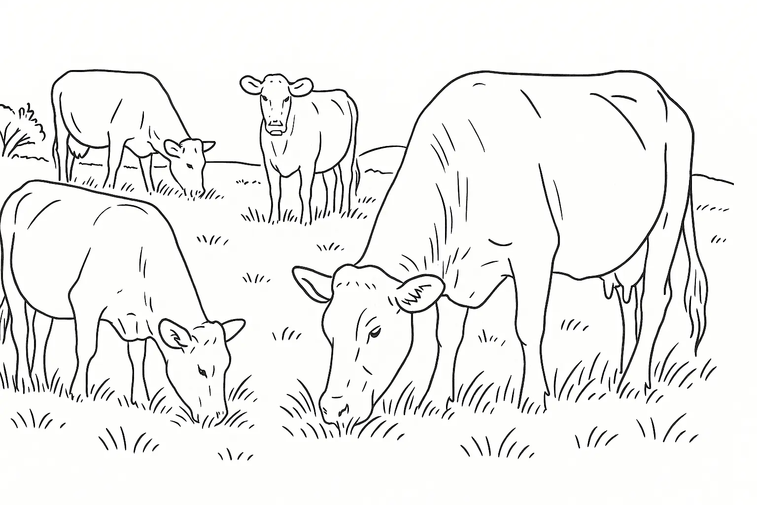 Kühe auf der Weide Ausmalbild – Malvorlage für Kinder PDF