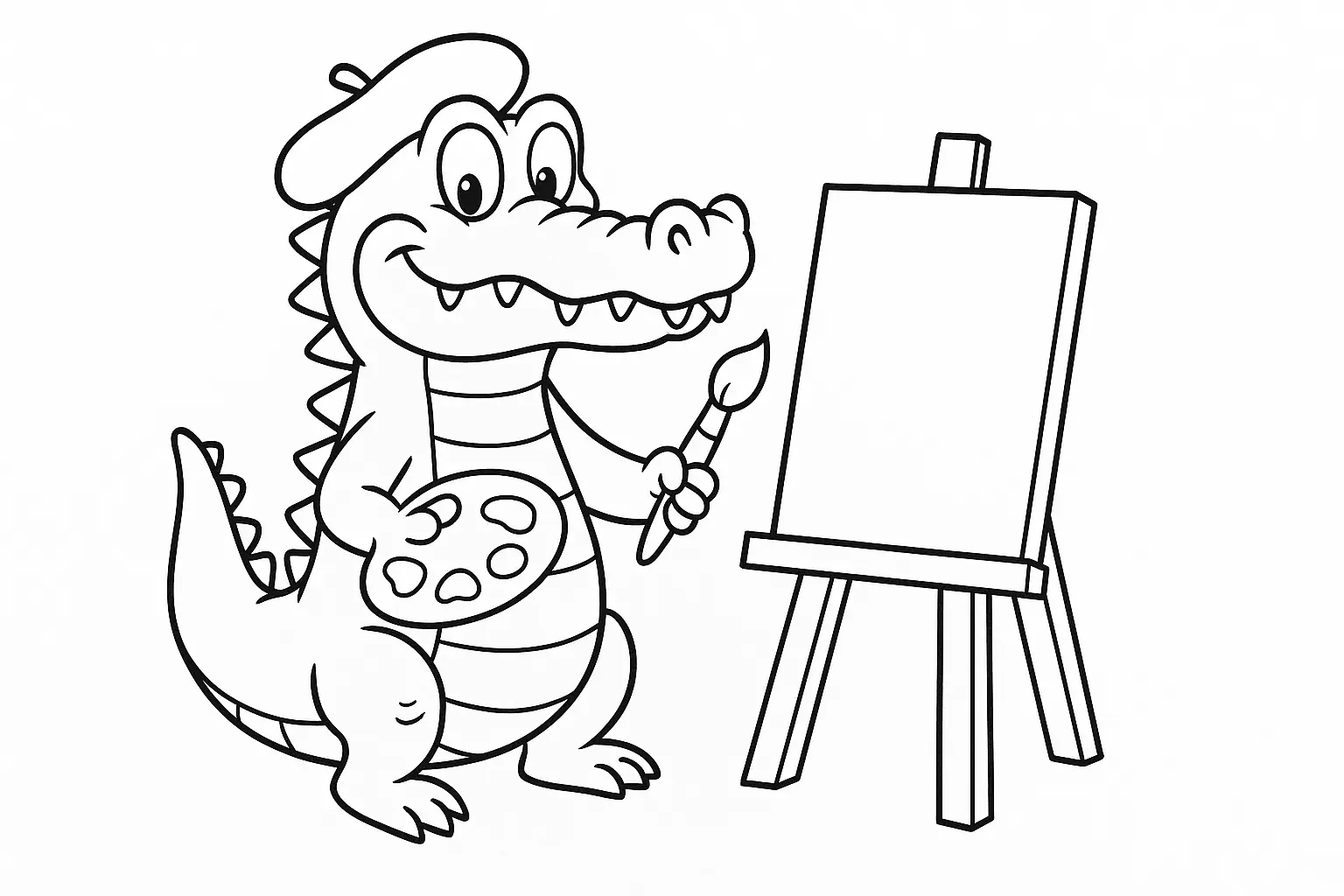 Ausmalbild: Krokodil als Künstler – kostenlos für Kinder