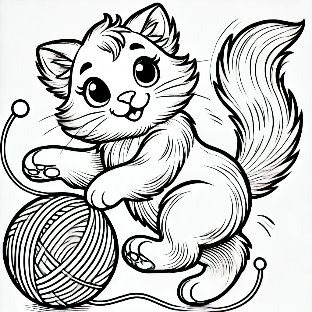 Cute cat with ball of yarn for kids