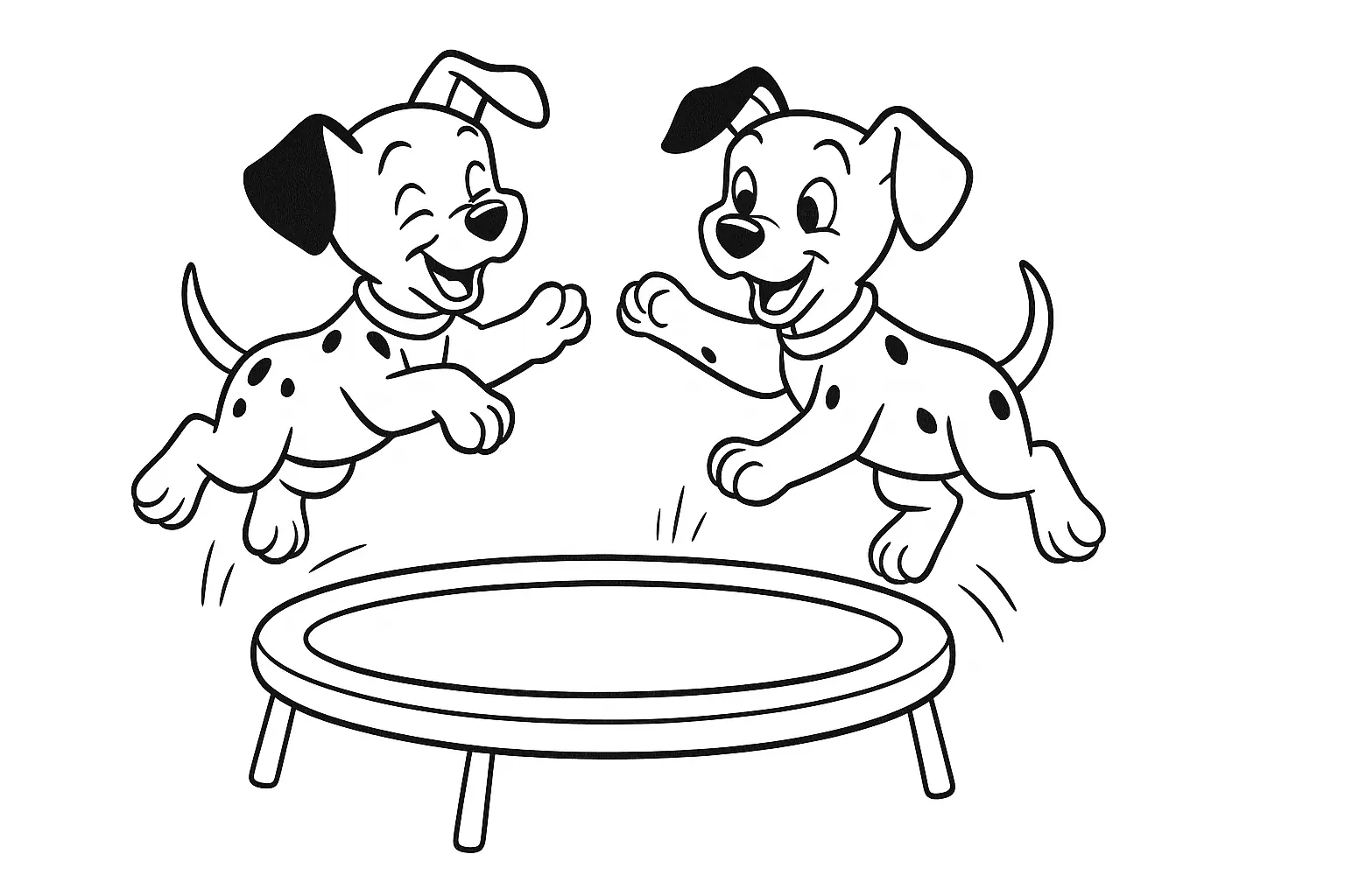 Dalmatiner Ausmalbild: Zwei Hunde springen auf Trampolin