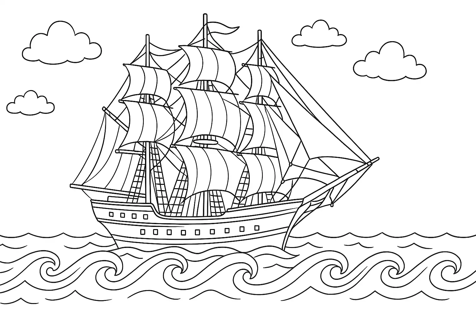 Detailreiches Segelschiff auf dem Meer