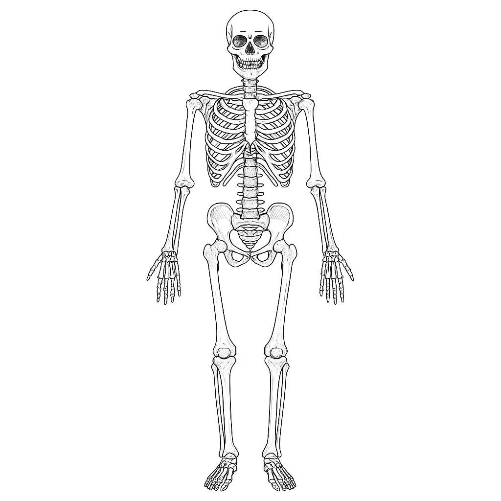 Coloriage de Squelette Détaillé : Modèle pour Enfants & École