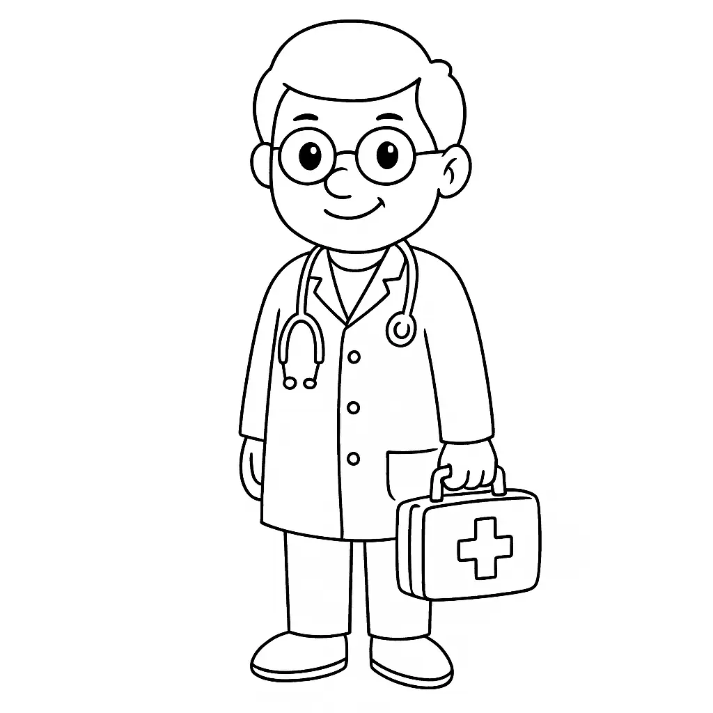 Arzt mit Stethoskop und Arztkoffer