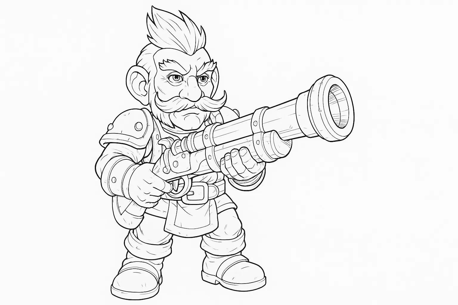 Zwerg mit Kanone Ausmalbild: Fantasy-Krieger mit Fernwaffe