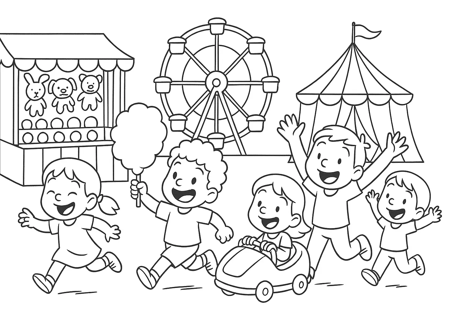 Jahrmarkt Ausmalbild – kostenlose Vorlage für Kinder