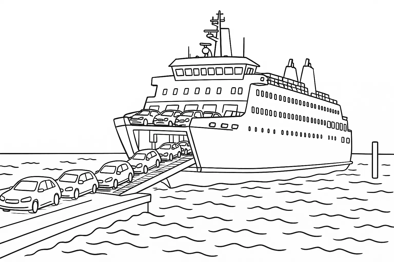 Fähre im Hafen mit ausfahrenden Autos