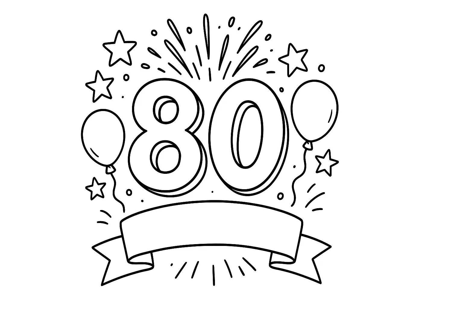 Feierliche 80 mit Feuerwerk – Ausmalmotiv zum Ausdrucken